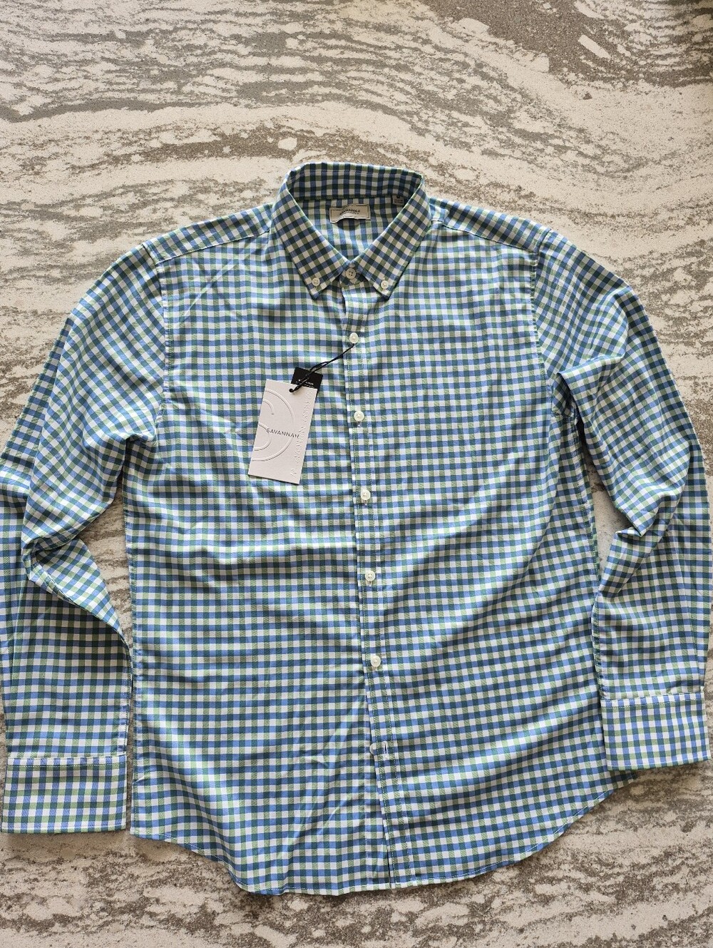 Savannah Men's Blue & Green Gingham Long Sleeve Shirt New Size Medium - Picture 2 of 2